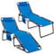 GYMAX Transat Extérieur pour Jardin, Chaise Longue Pliante avec Dossier et Repose-Pieds Réglables, Oreiller Amovible, Poche, pour Bain de Soleil, pour Piscine, Plage, Camping (Bleu)