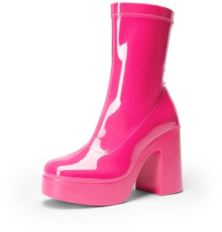 DREAM PAIRS Stivaletti da donna con plateau grosso, tacco alto, punta quadrata, leggeri, comodi, per feste, stivaletti da donna, Rosa acceso, 37.5 EU