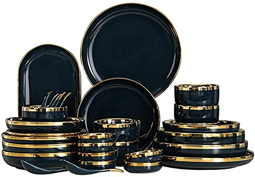 Essteller-Set, Geschirr-Sets für 2/4/6 Personen – Essteller/-Sets – Teller-Set – Geschirr-Set im nordischen Stil – Teller und Schüsseln (Gold, 18-TLG.)