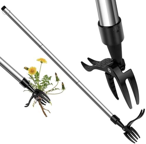 OFFCUP Désherbeur Manuel, Extracteur de Mauvaises Herbes Et PéDale en Acier, DéSherbage Debout, Outil de Désherbage 4 Griffes pour Déterrer Les Racines, Outils de Jardinage pour Jardin et Pelouse