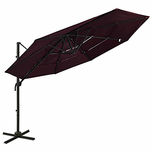 Iiaky Sonnenschirm mit Aluminium-Mast 4-lagig Bordeauxrot 3x3 m Sonnenschirm Balkon Reise Sonnenschirm FüR Koffer