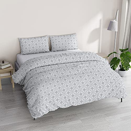 Italian Bed Linen Bettwäsche Athena mit Bettbezug und Kissenbezügen, Bedruckt, Dora Grau, Doppelbett