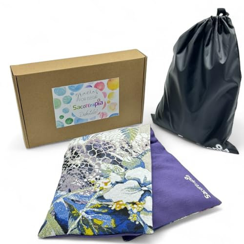 Saco Térmico de Semillas para Microondas - 50 x 16 cm - Doble Uso Frío o Calor - Alivio Natural para Cólicos y Dolor Muscular - Relleno de Trigo y Lavanda - Estampado Plumas - SACOTERAPIA
