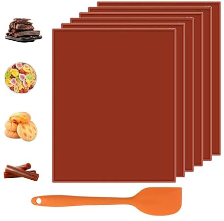 6er-Pack Silikon Dehydrator Matten: Antihaft Dehydrator Blätter, Wiederverwendbare, Rollen Kuchenmatte, Obst Dörrgerät Matten mit Schaber für Obst, Backen