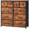 EROMMY Kommode mit Schubladen,Sideboard mit 10 Stoffschubladen,Metallgestell,Kationisches Material Stoffkommode für Schlafzimmer, für Wohnzimmer, Flur, Büro-Holzfarbe