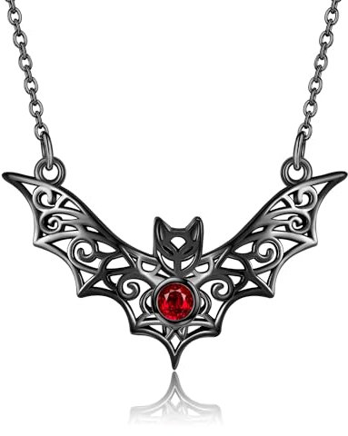 URONE Gothic Bat Necklace 925 Sterling Silver Black Bat Pendant Necklace Halloween Necklace Gothic Jewelry Bat Themed Gifts