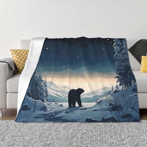 Überwurfdecke für Couch, wendbar, Plüschdecke, 203,2 x 152,4 cm, weiche, leichte Flanelldecke, Eisbär im Schnee, Überwurf, Decke, Sofa, Bett, Stuhl, dekorativer Überwurf für Bett, Picknick, Camping
