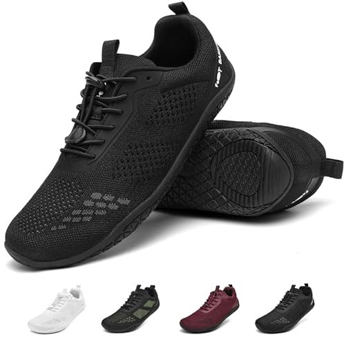 Geweo Barefoot Shoes Homme Femme Confort Baskets et Chaussure Minimaliste avec Pieds Larges Légères Chaussures Pieds Nus pour Fitness et Running Respirant Zéro Drop Chaussures Marche Unisex Noir 45EU