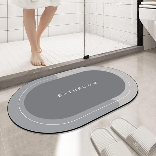 Beojonvy Tapis de Bain Antidérapant 40X60cm, Tapis Salle de Bain Diatomite, Tapis De Sol Super Absorbant, Tapis de Douche pour Salles de Bains, Cuisines, Chambres à Coucher, Eviers, Gris