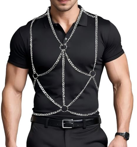 RTeczSolve Herren Brustgeschirr Gürtel Kette Kostüm Sexy Body Harness Gürtel für Männer Männlich Brustgeschirr Muskelshow Mode Uniform Clubwear für Cosplay Party Nachtclub (Silber), silber,