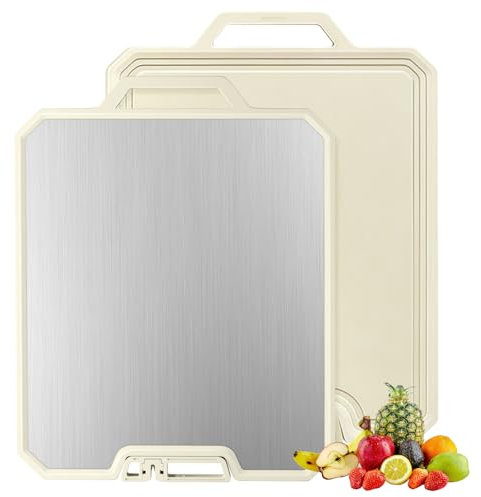 Titan Schneidebrett, Doppelseitiges S316 Edelstahl & Weizenstroh-PP, lebensmittelecht & BPA-freies, ideal für Fleisch, Brot, Gemüse & Obst – langlebig & messerschonend