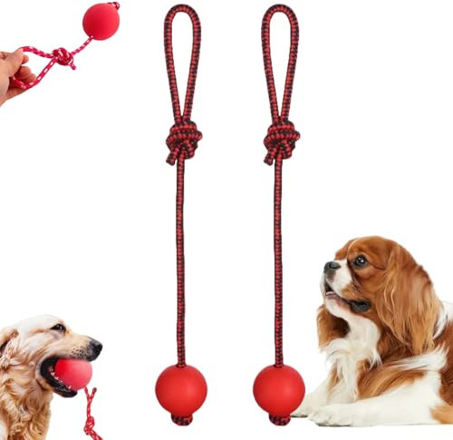 Ball on rope,Dog Rope Ball,Rope Ba-ll Chew and Tug Dog Toy,Interactive Do-g Toy for Catching,Throwing,Ro-pe D-og To-ys,Elastic Solid Rubber Ba-lls,D-og Frisbee,Tough Do-g T-oys,To-ys Indestructible