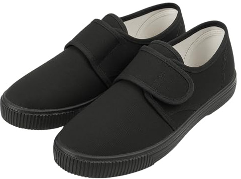 SchoolStitch® Black Plimsoles Kids School Shoes Kids PE Pumps Trainers | Velcro Touch Fastening Closure Plimsoles Kids, Black Canvas Flat Comfort Pumps, Unisex Design, PE Sports Boys Trainers