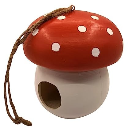 Toyvian Pilzförmiger Vogelfutterspender aus Resin Hängender Wildvogelfutterbehälter für Garten und Hinterhof Lustiges Vogelfutterhäuschen für Vogel Liebhaber
