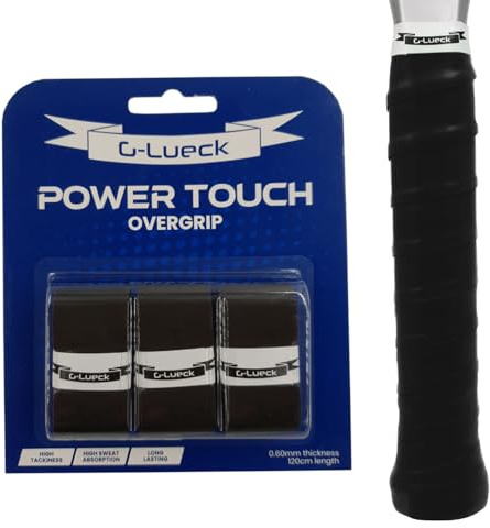 G-Lueck 3er Set Tennis Power Touch Overgrip (sehr griffig & langlebig) | 0,60mm Stärke | Griffband für Padel, Badminton, Squash Schläger inkl. selbstklebendes Abschlußband | Anti-Rutsch