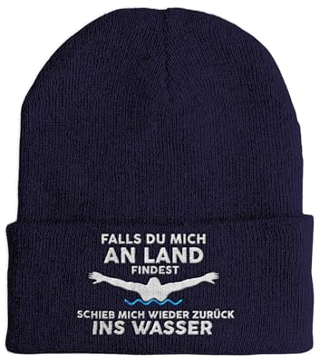 Lustige Mütze mit Spruch: Falls du Mich an Land findest, schieb Mich zurück ins Wasser – Besticktes Beanie für Schwimmer, Wasserfans, Sportler, Männer, Frauen, Freizeit und Humor