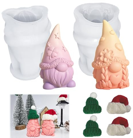 Silikonformen Gießformen mit 4 Mini-Weihnachtsmütze Silikonform Wichtel | Kerzenformen Silikon 3D Geschenk Silikonform Weihnachten Figuren für Dekorative