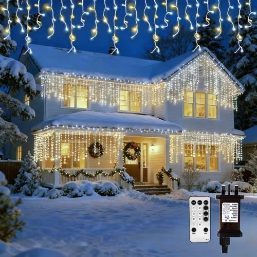 Opard Icicle Lights Outdoor Christmas Lights 15.8M 400 LEDs, Dual Color, Plug in Outdoor Fairy Lights with Remote Control Timer 8 Modes IP65 Waterproof