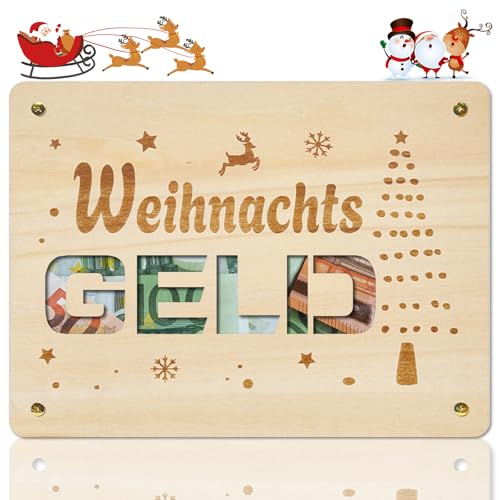 BHGWR Geldgeschenk Weihnachten Holz, Geldgeschenke Verpackung Weihnachten Wunscherfüller 20 * 15 cm als Geldkarte Grußkarte Weihnachtskarte, Geldgeschenke Selber Basteln für Kinder (Weihnachts Geld)