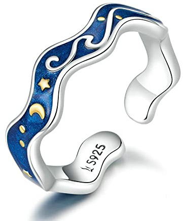 LMRJHAZ Frauenschmuckliebhaber Ringe für Paar blau Sternen von Van Gogh Open Finger Ring Schmuckzubehör Juwely