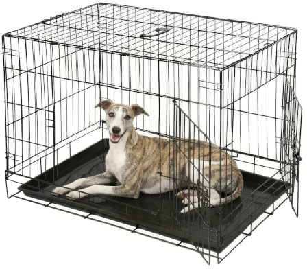 Harbour Housewares 2 Door Metal Dog Crate with Removable Tray - Medium | Black Powder Coated Steel, Two Door Design, Removable Tray, Folding, Slide Latches, Portable Dog Crate, Indoor & Travel Use