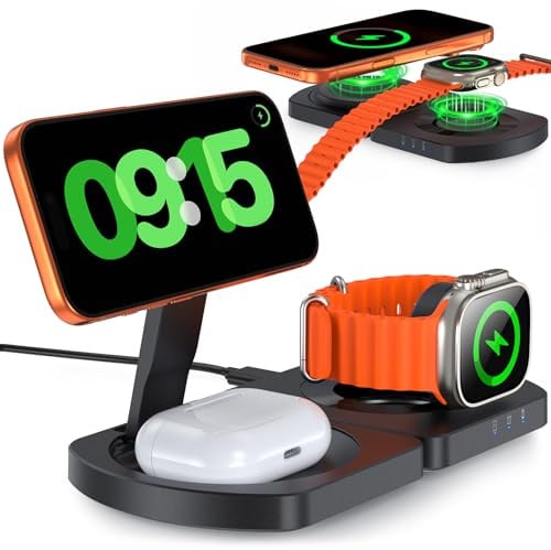 Ladegerät Faltbares Kabelloses, Induktive Ladestation Für iPhone 17 Air/16/15/14/13/12 Serie, 3-in-1 Wireless Charger Für Apple Watch Serie 10–3 Und AirPods, Kein Adapter, Schwarz