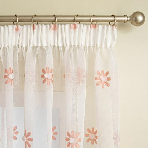 MYSKY HOME Gardinen Kinderzimmer Vorhänge mit Kräuselband Vorhang Transparent Dekoration für Wohnzimmer Blumenvorhänge 2er Set, H 245 x B 140 cm, Rosa Blumen