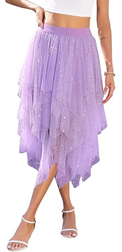 Sopesil Tüll Röcke für Damen Pailletten Midi Tüllrock S-3XL | Unregelmäßiger Elegant A-Linie Tutu Rock,Layered Puffy Fee Glitzer Röcke,Ballett Tutu,Karneval Party Röcke,Halloween Costume
