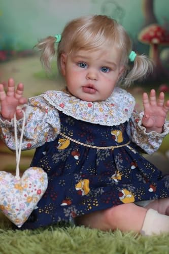 ROSHUAN 61 cm schöne Babypuppe für Neugeborene, Stoffkörper mit Blumenkleidung, echtes Leben, weiches Vinyl, lebensechte Reborn-Babypuppen mit rosa Anzug und Schleife, Spielzeug, Geschenk für Kinder