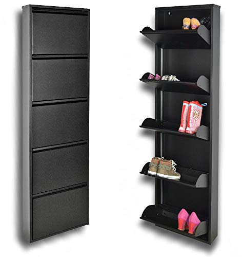 Scarpiera Salvaspazio Slim NERA (5 Ante 15 Paia, Nessun Montaggio) Struttura in Metallo resistente (no plastica, tessuto, or legno), per Interni/Esterni, Scarpe/Stivali, Garanzia 15 Anni