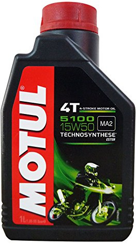 Motul 104080 5100 4T, 15 W-50, 1 L | 4-Takt-Motorradmotorenöl mit Technosynthese und Ester-Technologie; SAE 15W-50, API SH/SG, für Nasskupplung, Motor, Getriebe.