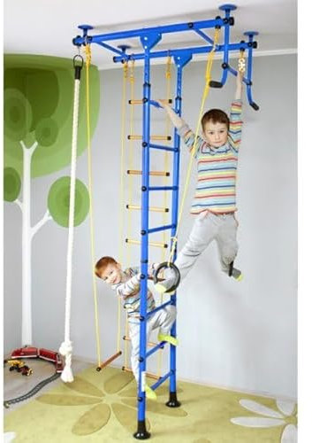 NiroSport Klettergerüst Indoor für Kinder in Blau Sprossenwand für Kinderzimmer Kletterwand Turnwand für max. Belastung bis 130 kg