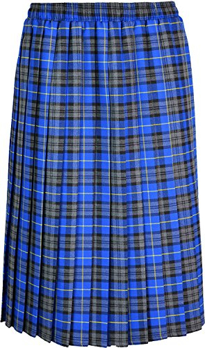 Kentex Online Womens Long Pleated Skirt Tartan Check Ladies Stretch Box Pleat Elasticated Waist Waistband Skirts (XX-Large (24-26), Royal Blue)