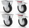 PRIOstahl TR-Set-3 Transportrollen Schwerlastrollen Set 2X Bockrollen & 2X Lenkrolle mit Bremse | 125mm Durchmesser | Gummi Schwarz | Vollgummi mit Stahlfelge