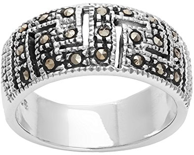 Silverly Frauen 925 Sterling Silber Markasit Simulierte Oxidiertes Griechisch Key Cut Out Band Ring