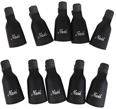 10pcs Capuchon Plastique Pince à Ongles Gel UV Pellicule Outil Enlève Vernis Nail Art (Noir)