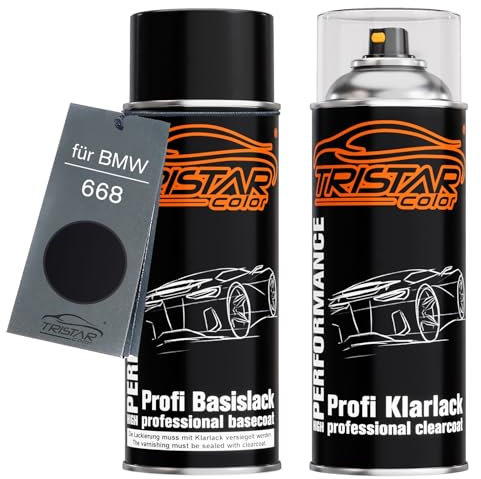 TRISTARcolor Car paint Spray can set for BMW 668 Jet Black Base coat clear coat spray can 400ml