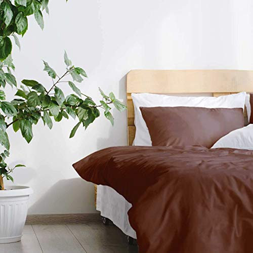 etérea 2 TLG. Mako Satin Uni Einfarbig Bettwäsche-Set - Baumwollsatin Ganzjahres Bettbezug - Braun/Schoko, 140x200 + 70x90 cm