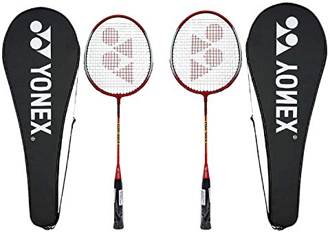 YONEX GR 303 Badminton Schläger 2018 Professionelle Anfänger Praxis Schläger mit Face Cover Edelstahl Schaft – 2 Stück, Unisex, rot, Pack of 2