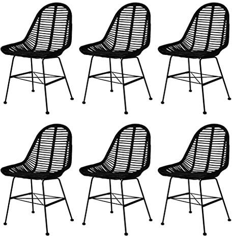 vidaXL Esszimmerstühle 6 STK., Esszimmerstuhl mit Rückenlehne, Stuhl für Esszimmer Küche, Rattanstuhl Korbstuhl Essstuhl Küchenstuhl, Kolonialstil, Schwarz Natur Rattan