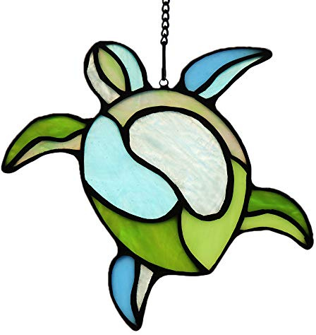 HAOSUM Sea Turtle Stained Glass Window Hangings Suncatcher Ornament,Sea Turtle Decor for Bathroom Office,Navy Beach Theme Decoration Gift for Parents Grandma Aunt Housewarming Gifts