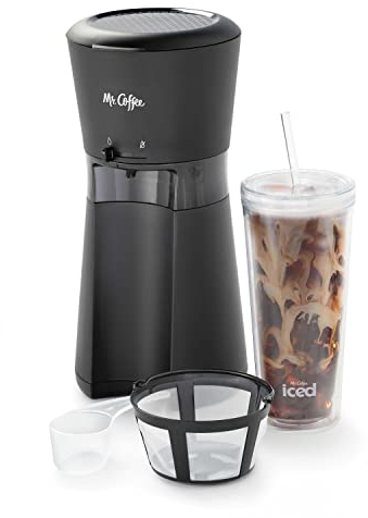 ALLESM Mr. Coffee Iced Coffee Maker with Reusable Cup and Coffee Filter, Black, Frustration Free Packaging
