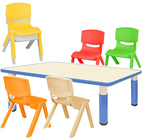 alles-meine.de GmbH Sitzgruppe für Kinder - Tisch + 6 Kinderstühle - Größen & Farbwahl - blau - höhenverstellbar - 1 bis 8 Jahre - Plastik - für INNEN & AUßEN - Kindertisch/Kin..