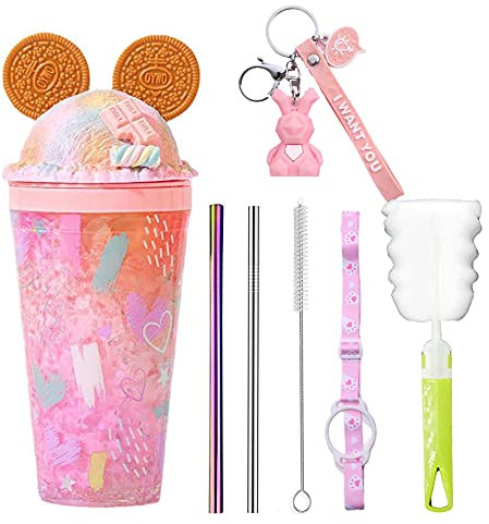 Tazza da viaggio con cannuccia per feste, bicchiere per ghiaccio, congelatore, ideale come regalo di compleanno per picnic, 450 ml