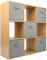 Charles Jacobs Oak 9 Cube Storage Shelving Unit + 5 Grey Fabric Drawers