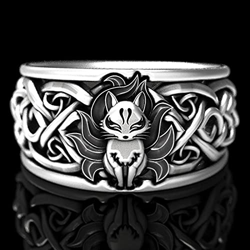 Nicey Vintage feine Silberfarbe neun Schwanzfuchs Ring für Frauen Männer Steampunk Party Halloween Schmuck Geschenke