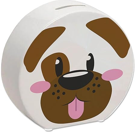 Spardose aus Keramik mit niedlichem Hunde-Gesicht - für kleine Kinder eine lustige Geschenkidee für Deine Kinder um Ihr Taschengeld in einem besonderen Sparschwein mit Tiergesicht