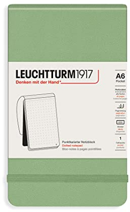 LEUCHTTURM1917 364415 Notizblock Pocket (A6), Hardcover, 94 nummerierte Seiten, dotted, Salbei