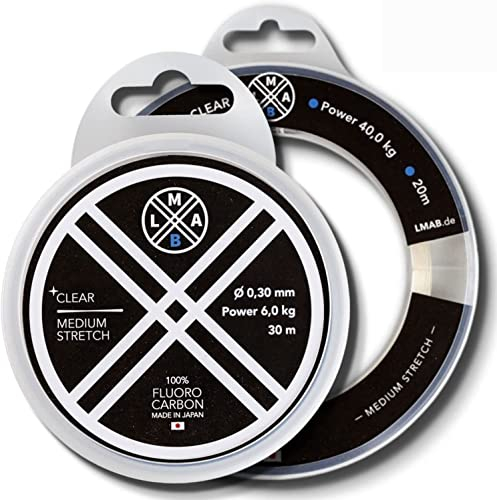 Fluorocarbon Vorfach LMAB 100 Pro Made in Japan, Vorfach-Schnur, Angel-Schnur für Hecht, Zander & Barsch, von 0,15 bis 1mm, 30 m & 20 m Spulen, zum Hechtangeln, Zanderangeln, 14,2 kg - 0,50 mm