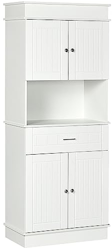 HOMCOM Buffet de Cuisine Armoire de Cuisine contemporaine Multi-Rangement 4 Portes tiroir Coulissant et Grand Plateau dim. 74L x 39l x 183H cm Bois Blanc